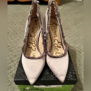 Sam Edelman Grey Satin Stiletto with Fringe Size 11